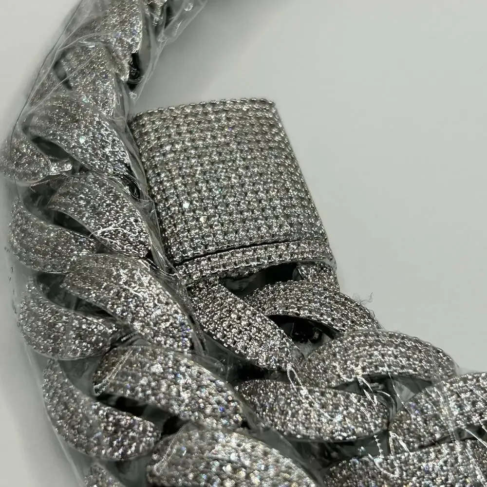 Moissanite Cuban Chain Passes Test VVS1 4 Row Iced Silver Necklace 20mm 22” New